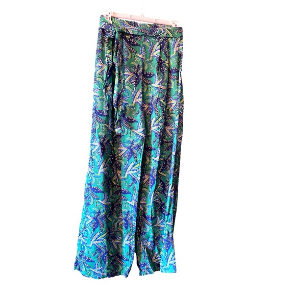 Midnight Sky Wide Leg Linen Blend Belted‎ Colorful Bohemian Pants Size S NWT - Picture 1 of 10